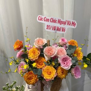 Giỏ hoa tone cam hồng - L500