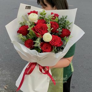 Bó hoa tone đỏ mix mao lương