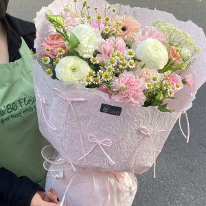Bó hoa tone hồng giấy xé hàn - L600