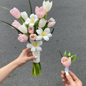 Hoa cưới tulip hồng trắng - L1500